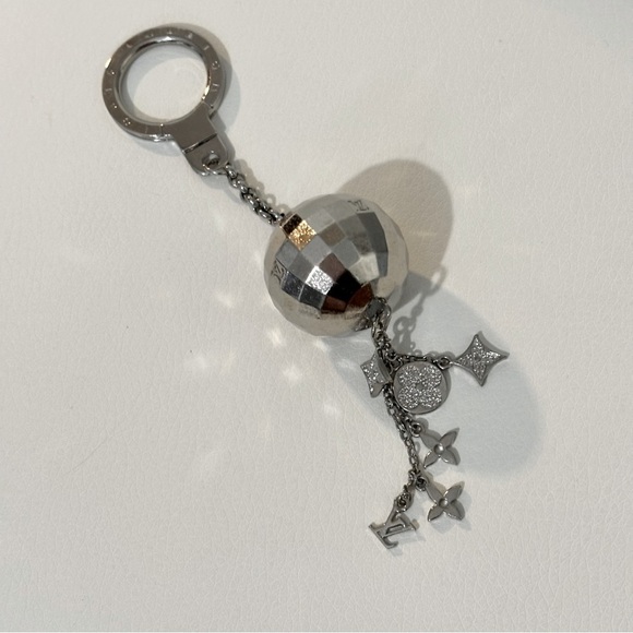 Louis Vuitton silver tone disco ball bag charm